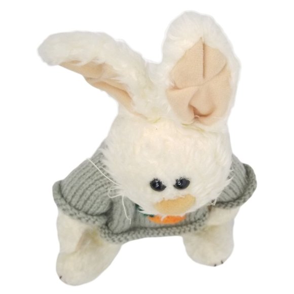 Vtg 96 Gibson Greetings Rabbit Bunny Plush Hand Knit Sweater Carrot Stuffed - Picture 6 of 10